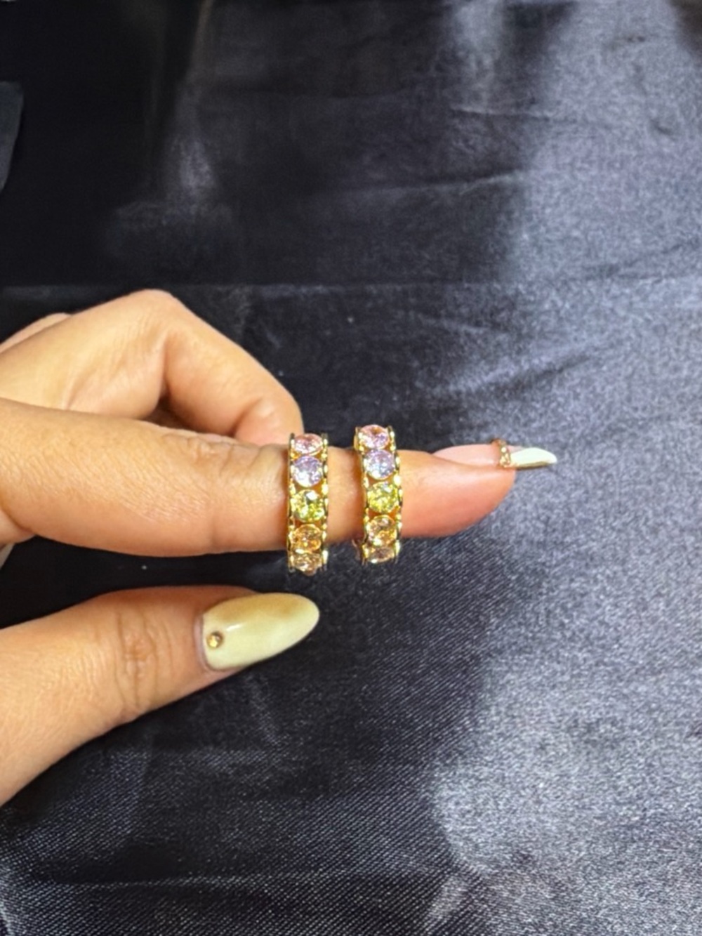 Gold-Tone Hoop Earrings with Multicolor Crystal Accents